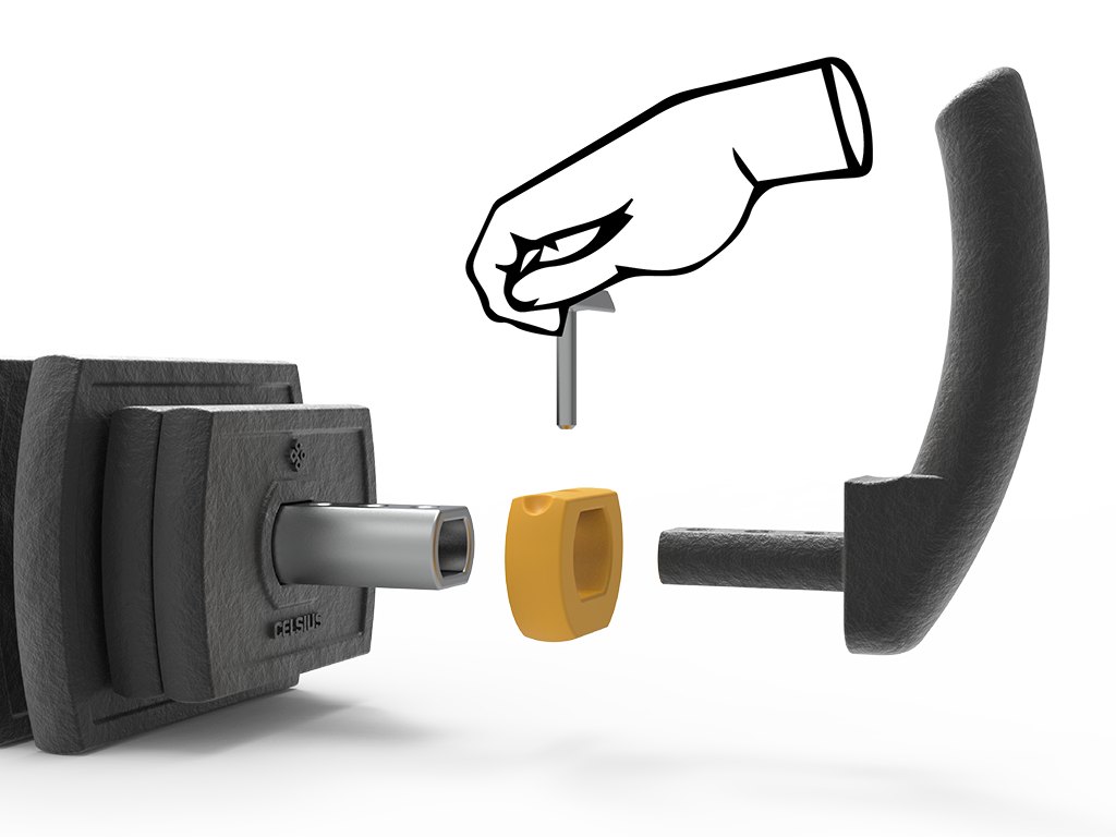 The drop-pin system makes it easy to secure the weights and handles