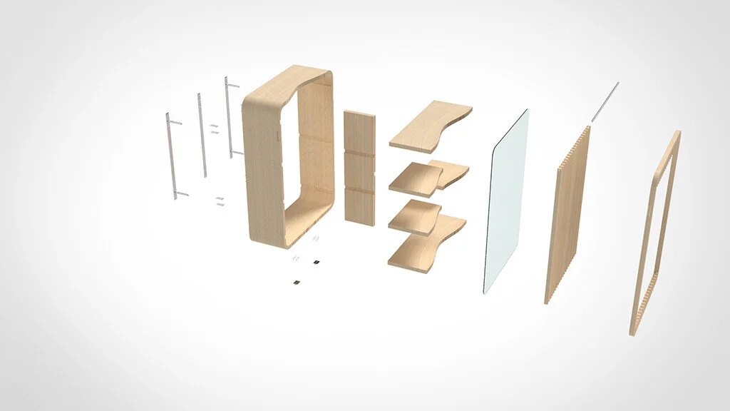 An exploded-view shows all the parts and demonstrates how the product is assembled.