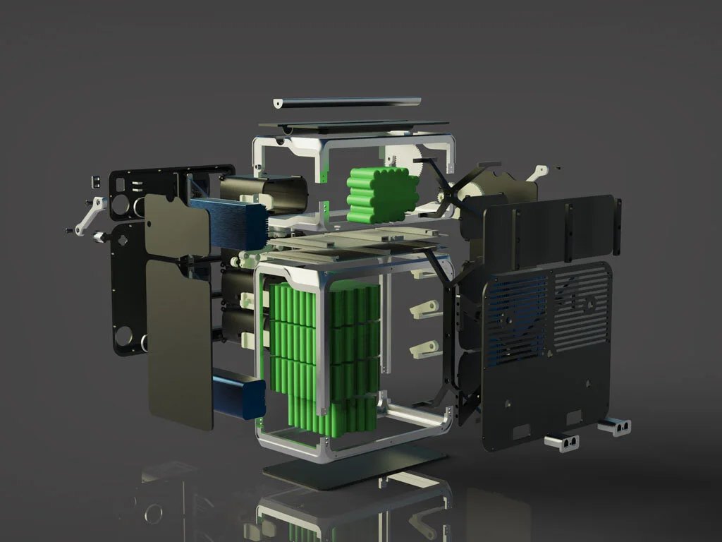 Exploded view demonstrating complex internal componentry