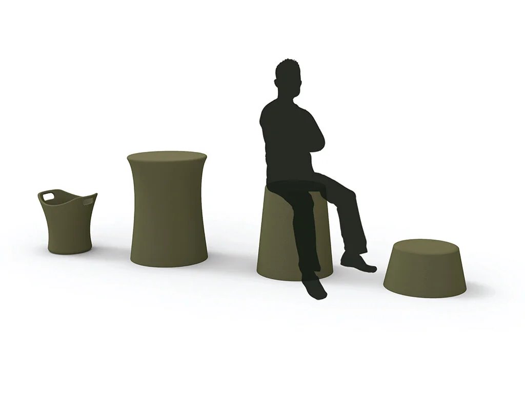 The material developed for Kelp could also be used for bins and tables as well as stools