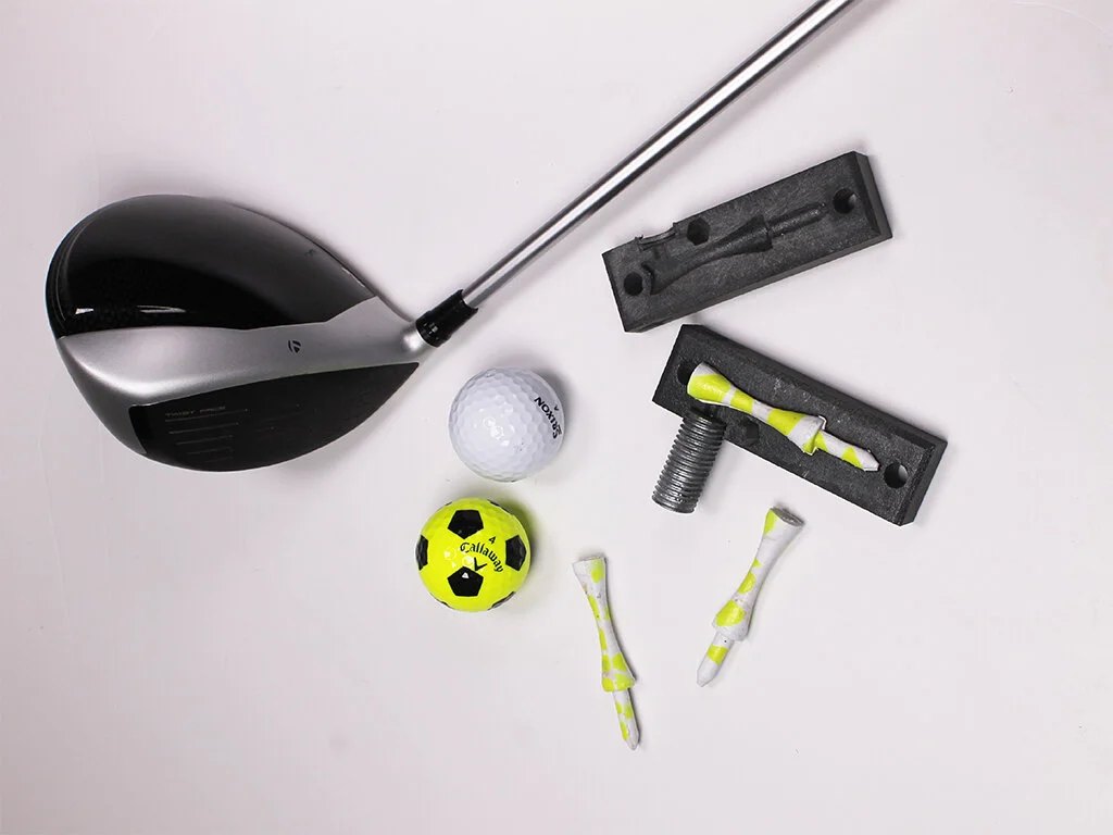 Final design, golf club, golf balls, moulds and final tees