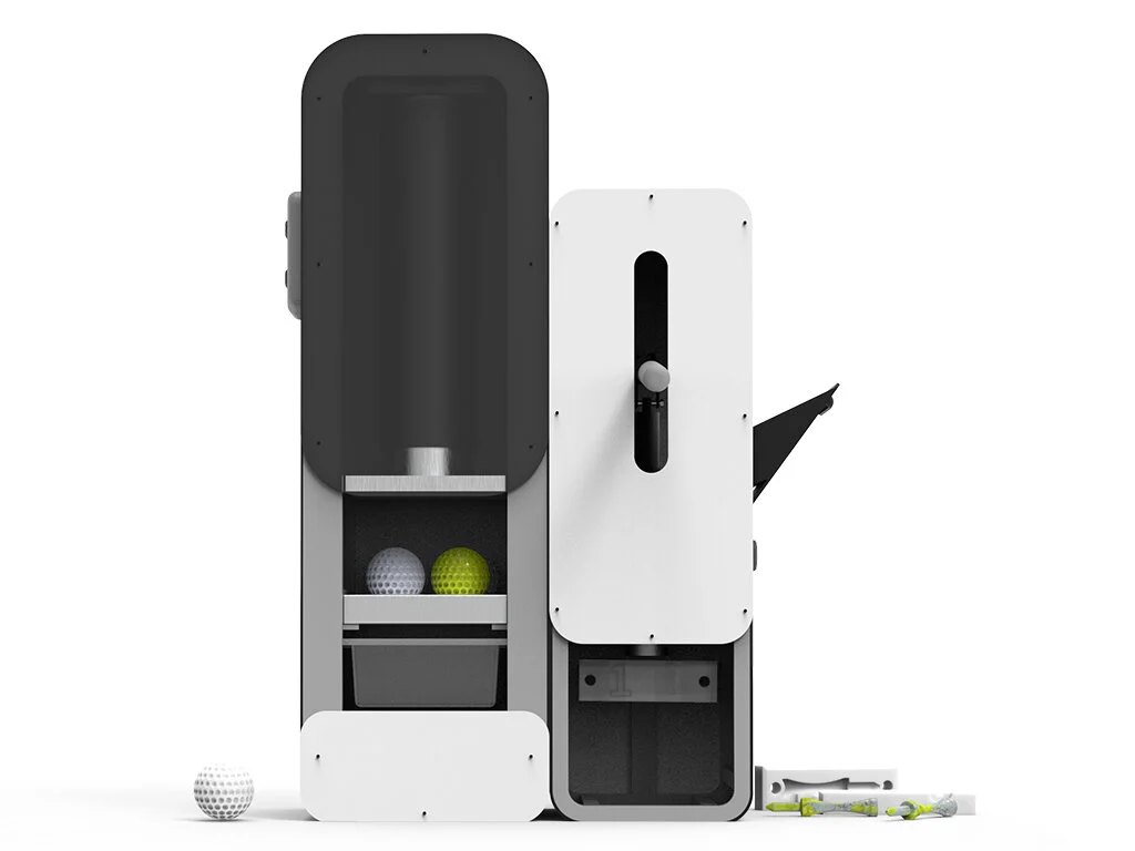 Donated and found golf balls are crushed using a hydraulic press
