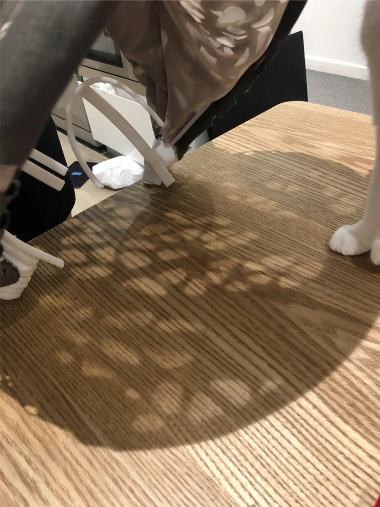 Shadows cast on a table surface by the bubble