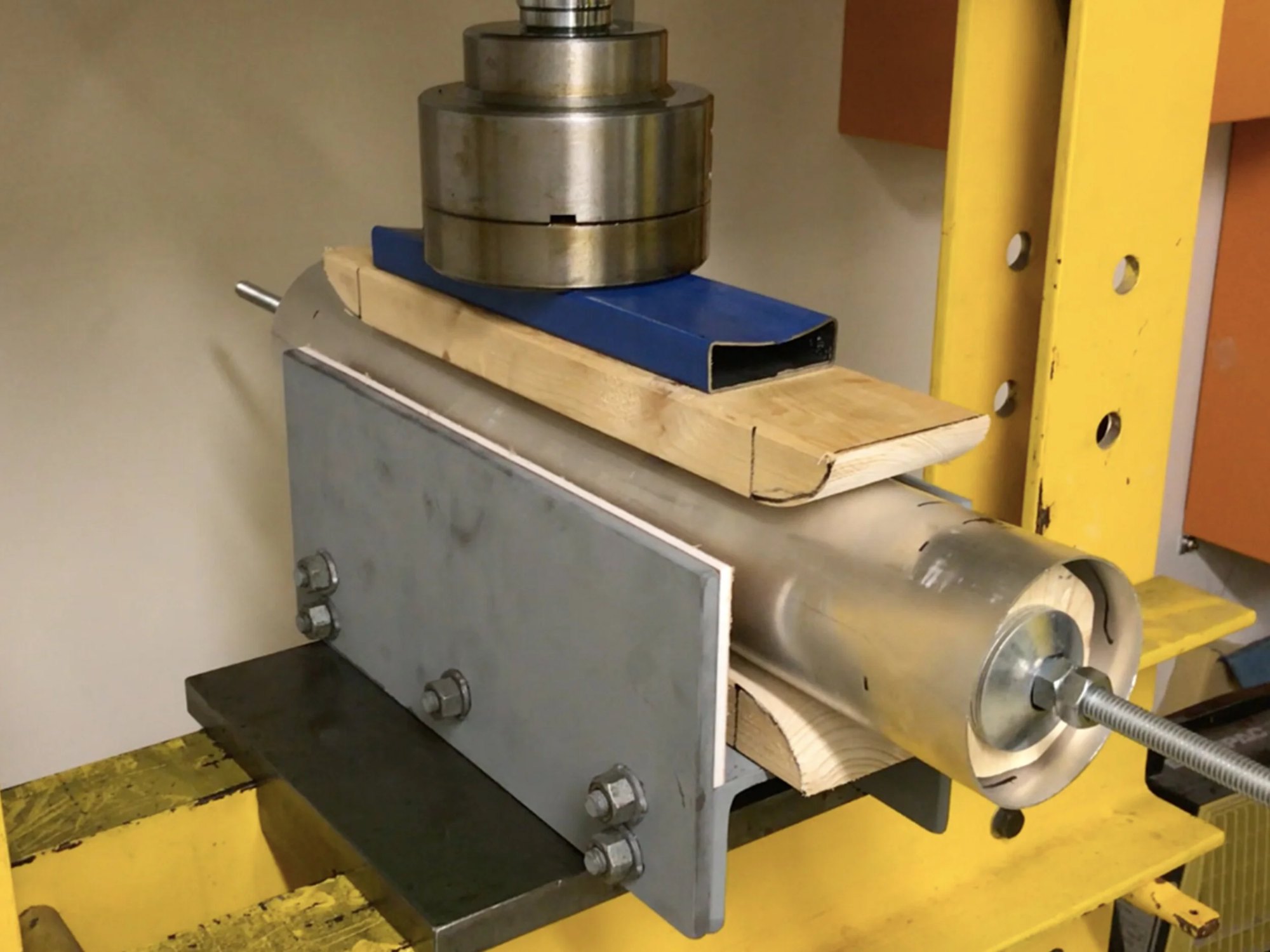 Process of press detail: process of pressing the seat and backrest sections in a hydraulic press. A series of moulds led to increased control and design input of the final shape for the pressed feature.