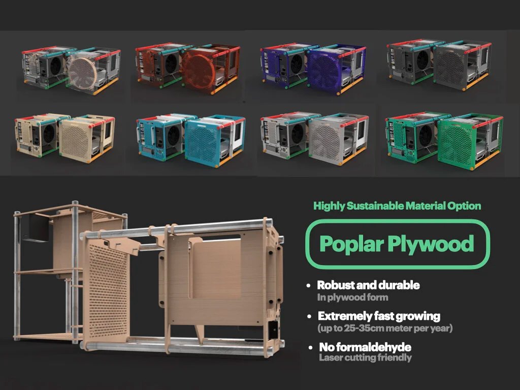 Near endless possibilities for customisation with sustainable material options such as the fast-growing Poplar plywood. Material and colours can be easily swapped over time as the user’s taste or needs evolve