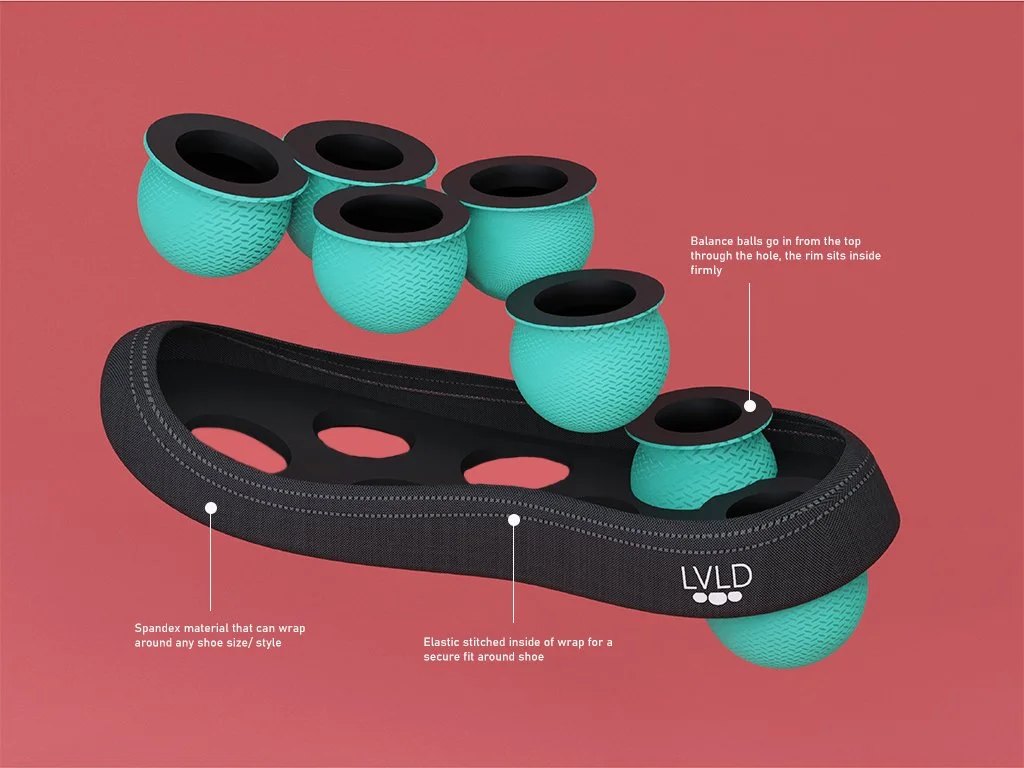 The balance balls go inside through the top and sit inside firmly with a rim to support them.