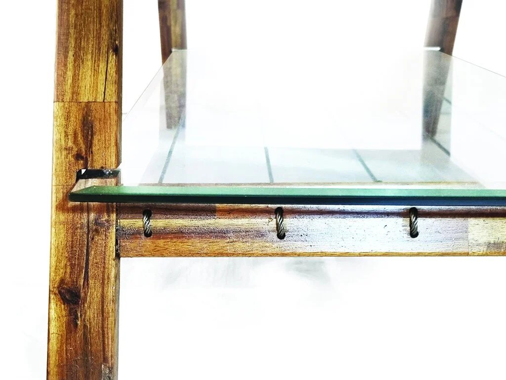 Steel string and glass shelf detail