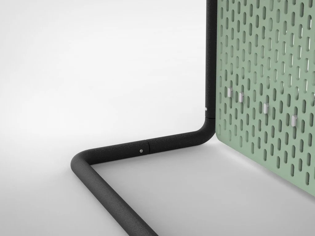 A close-up of the sturdy steel frame.