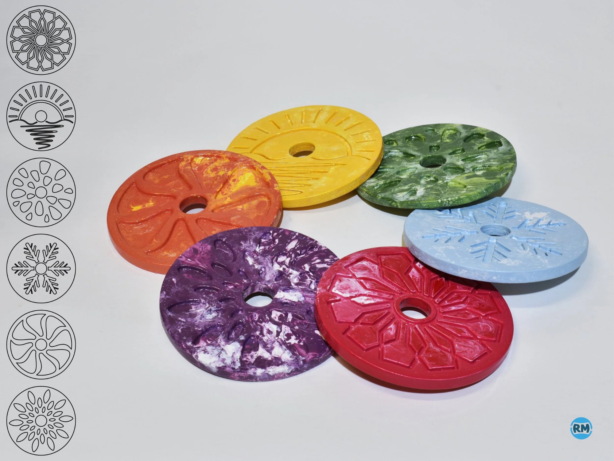 A selection of coaster designs from which customers can choose