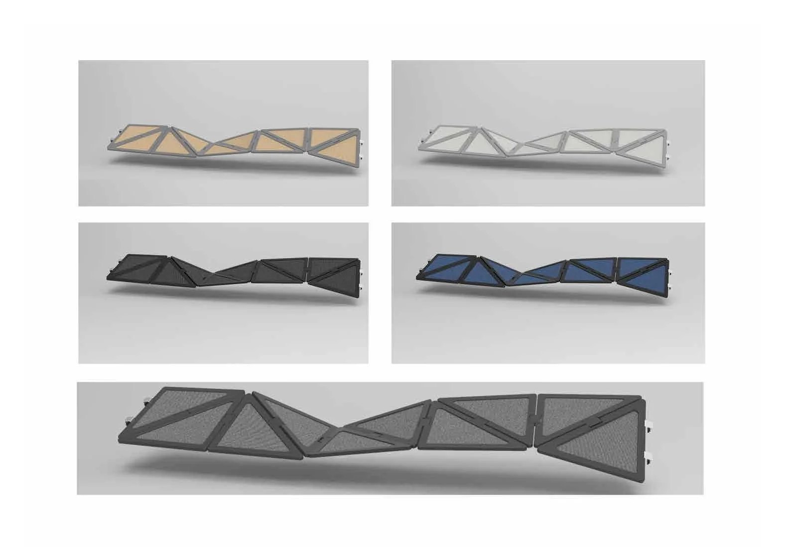 Various configurations of ‘Quiet’ using proposed materials and colours.