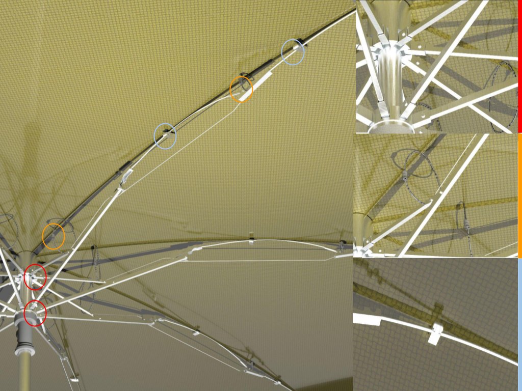 Detailed view of the redesigned ribs