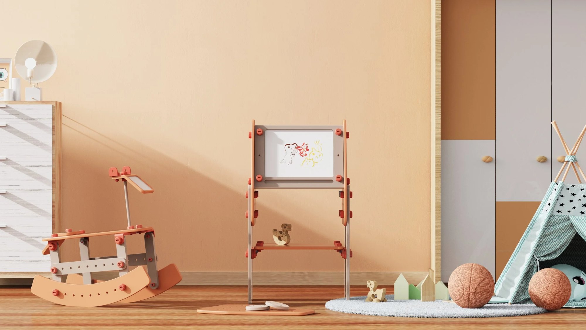Simulating the effect: “Mr. Wood” placed in a children's room.
