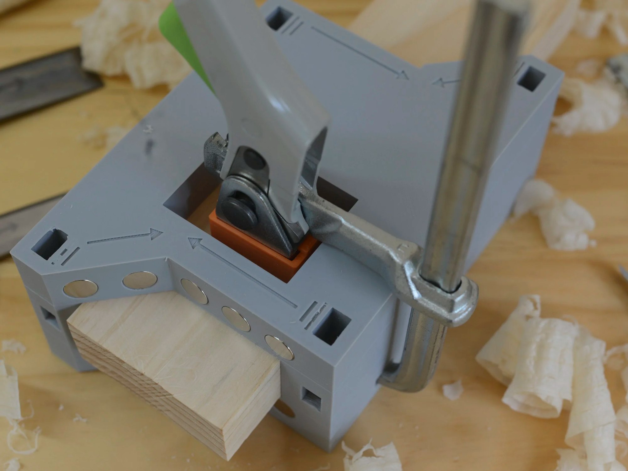 Timber being clamped into the jig