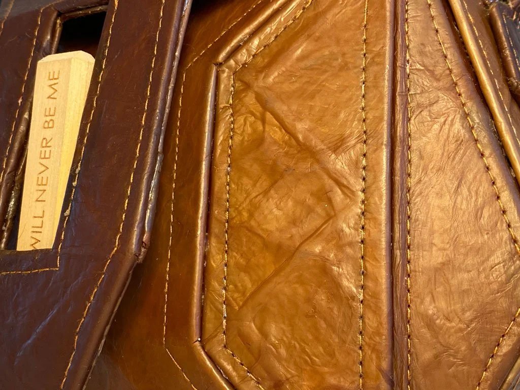 The bag was made using traditional construction methods to elicit the use of the biomaterial as an actual substitute of leather.