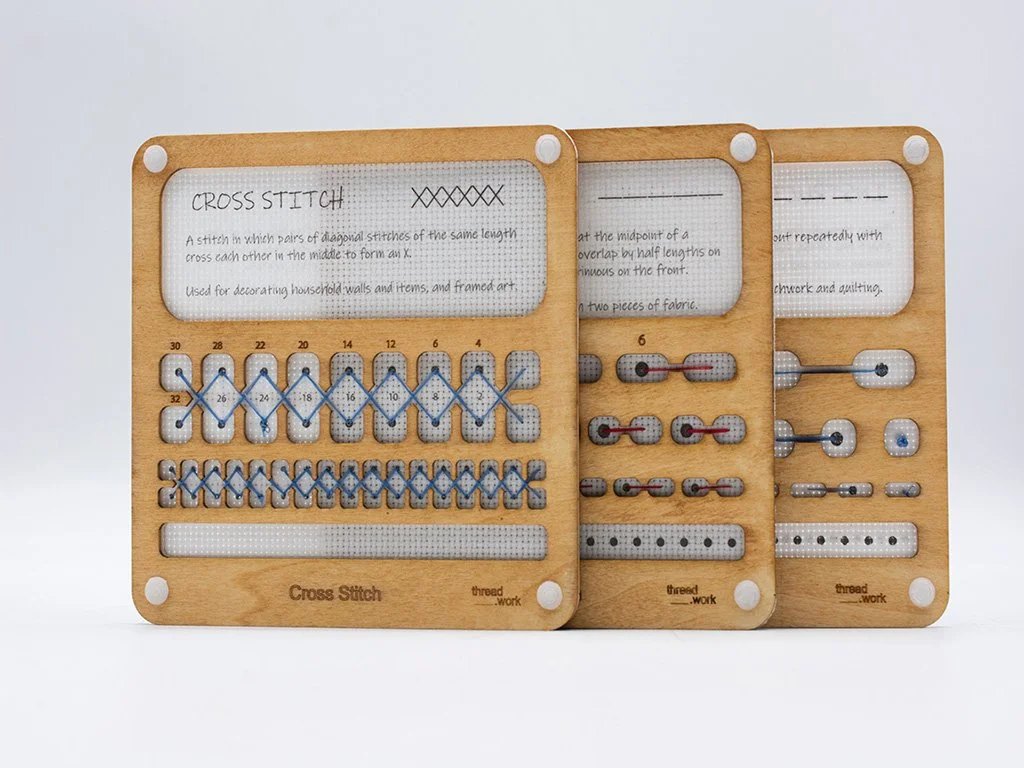Front view of the templates after completing the stitch patterns