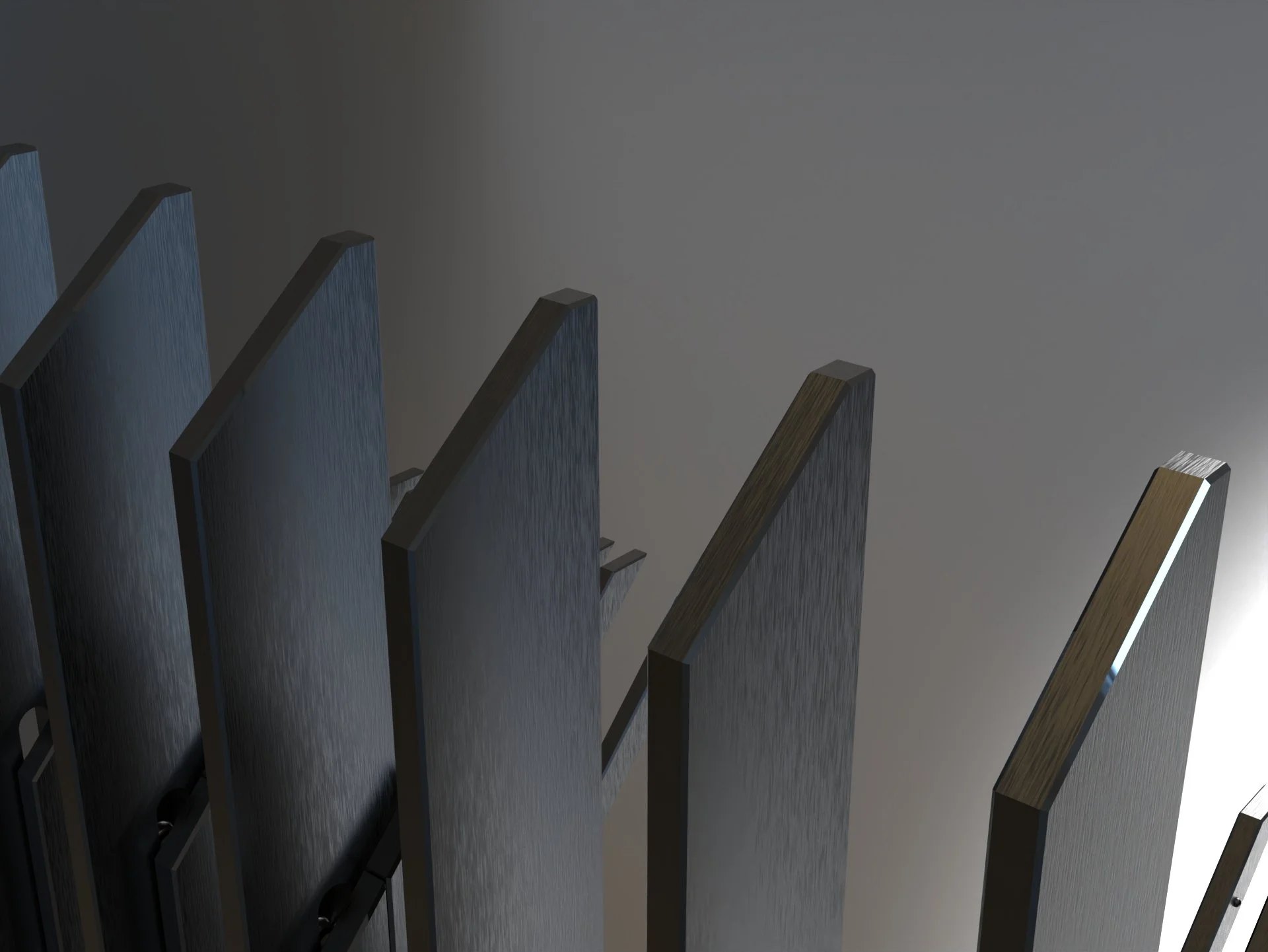 Close-up shot of the brushed satin finish and polished, chamfered edges