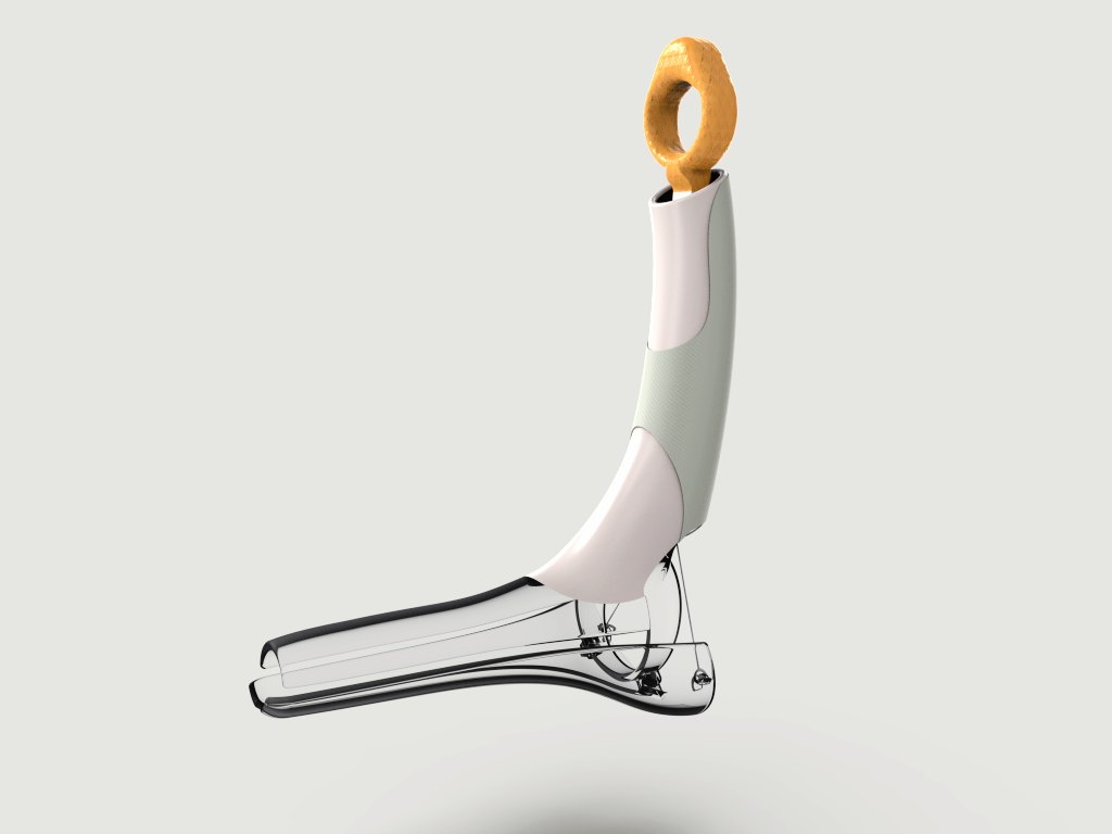A view of the speculum in the orientation that it would be in for comfortable self-insertion.