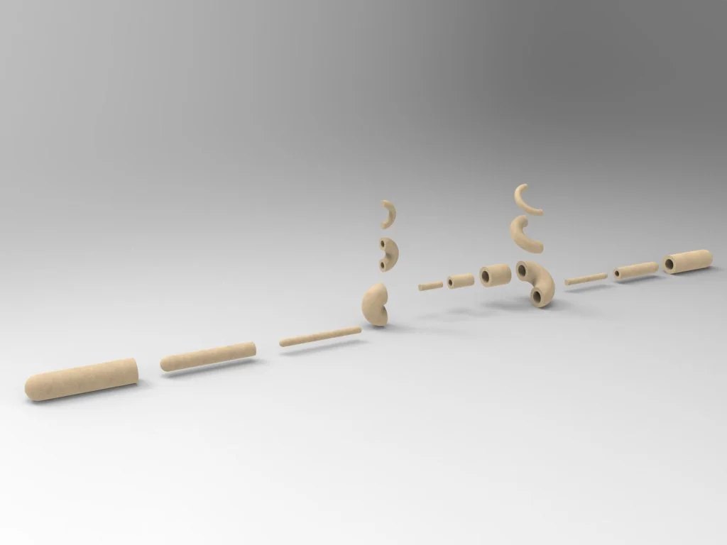 Exploded view showing sliding cores and rings
