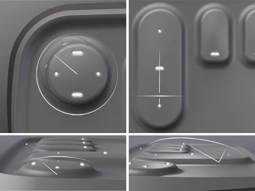 Footpad (left) used for moving a cursor or rotating models/environments within CAD software. Zoom pedal (right).