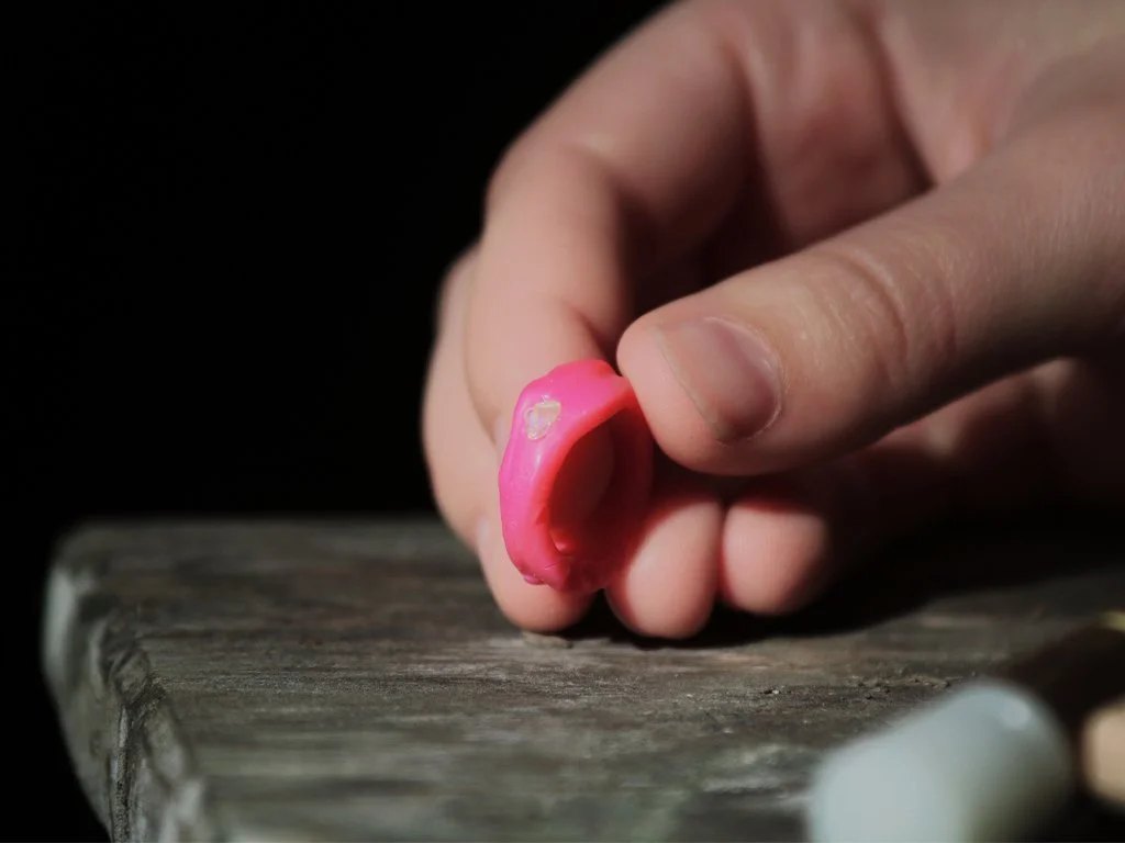 Client with their wax ring after embedding a gem
