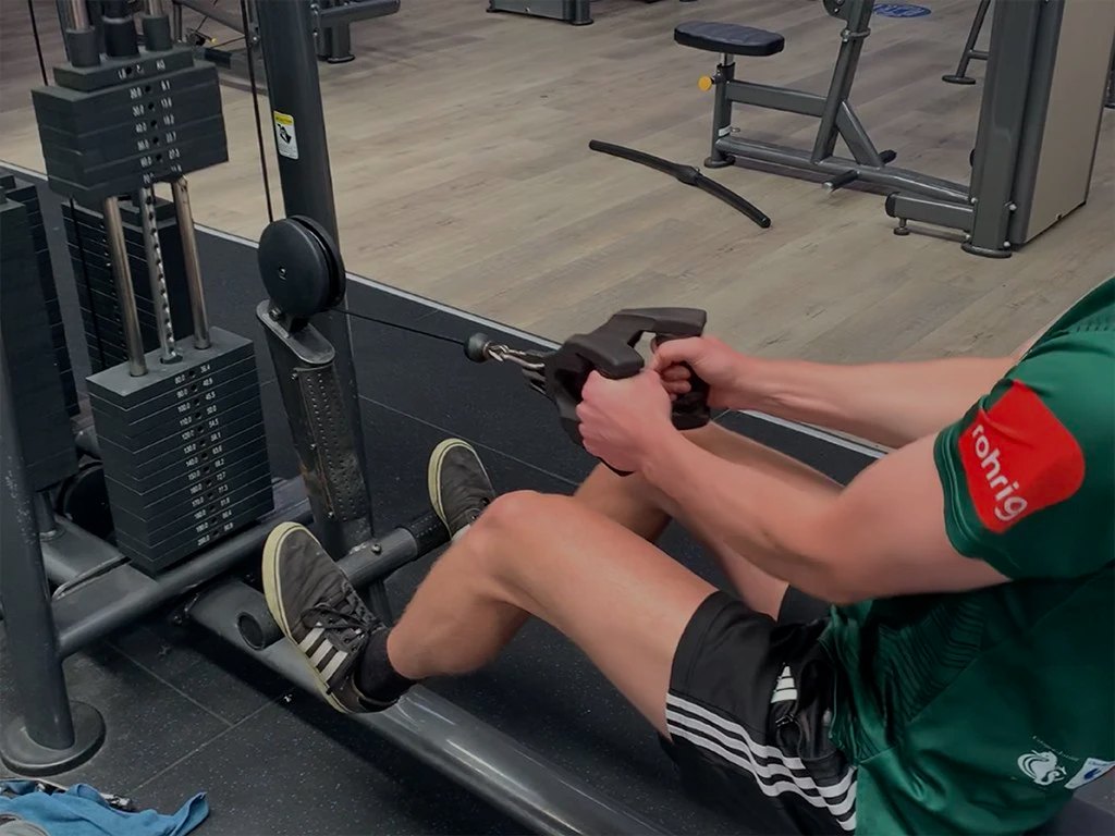 Evo grip being used on the seated row machine