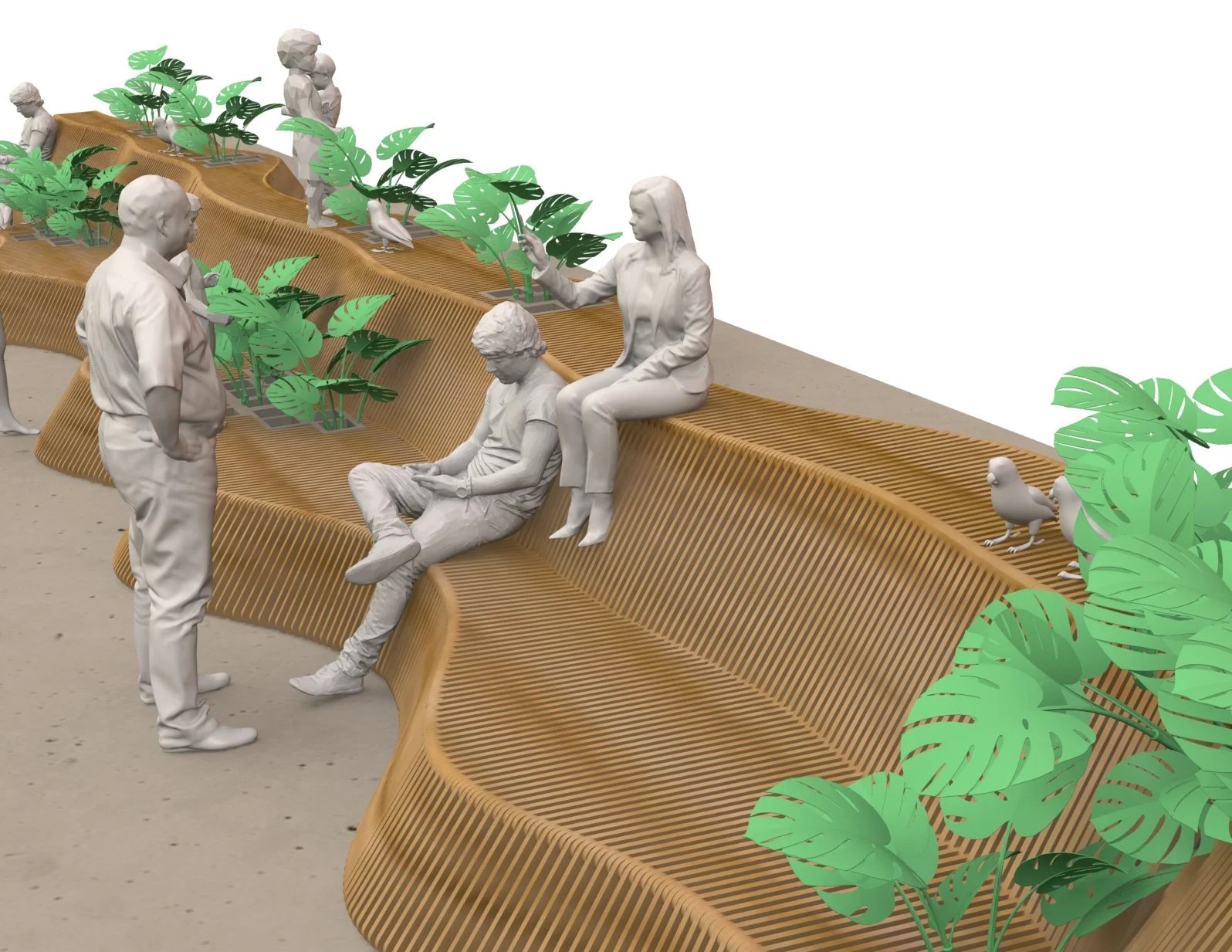 People seeking refuge in various seating positions in this sensory immersion