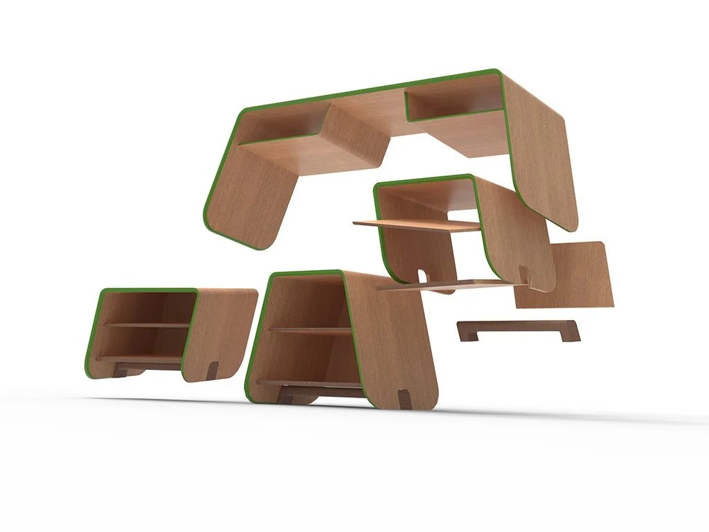 Exploded view showcasing construction and materials.