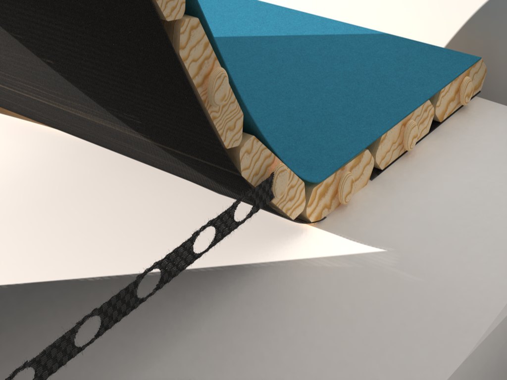 A close up view of details such as colours, knobs and straps