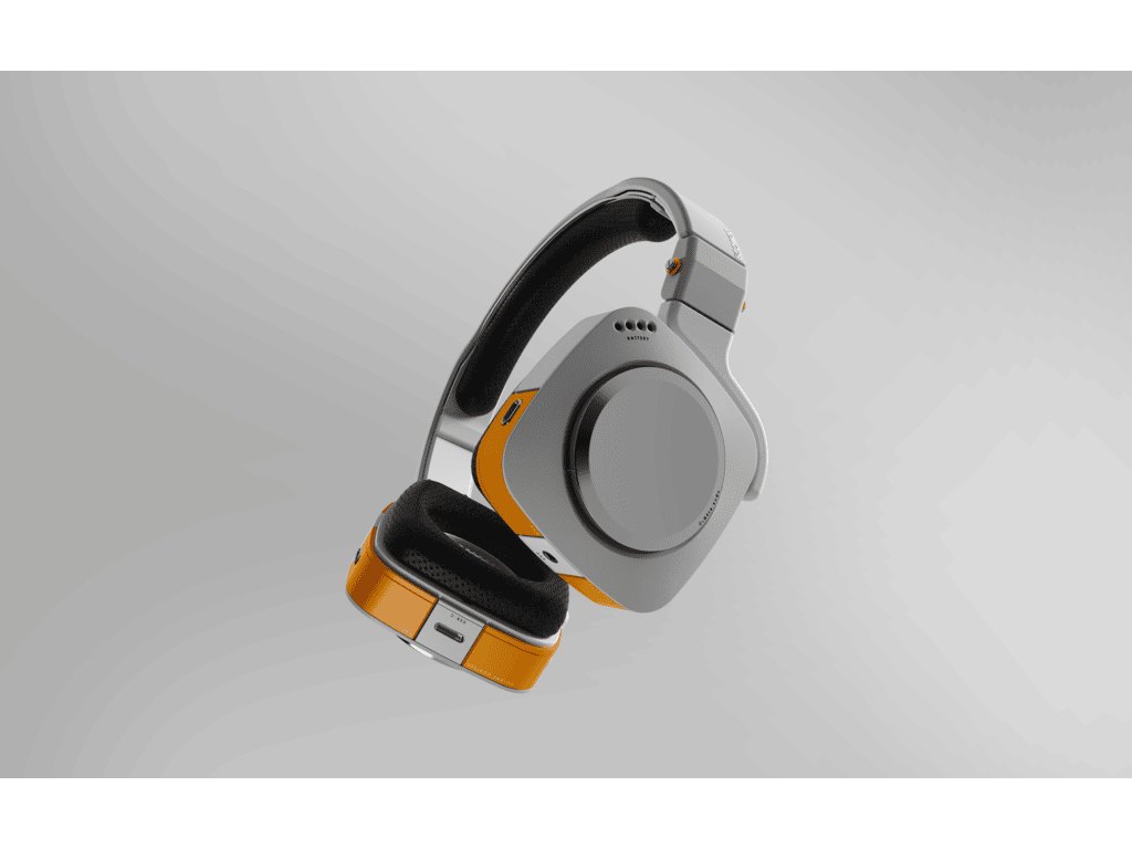 A hero-shot rendering of the Ecomod headphones with closed-back, on-ear and ANC modules attached.