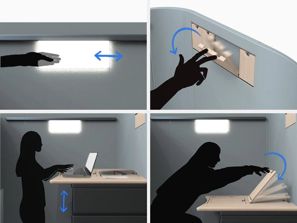 Interactions for habitual, active commuting, allowing an ergonomic workspace to be created for healthier long commutes