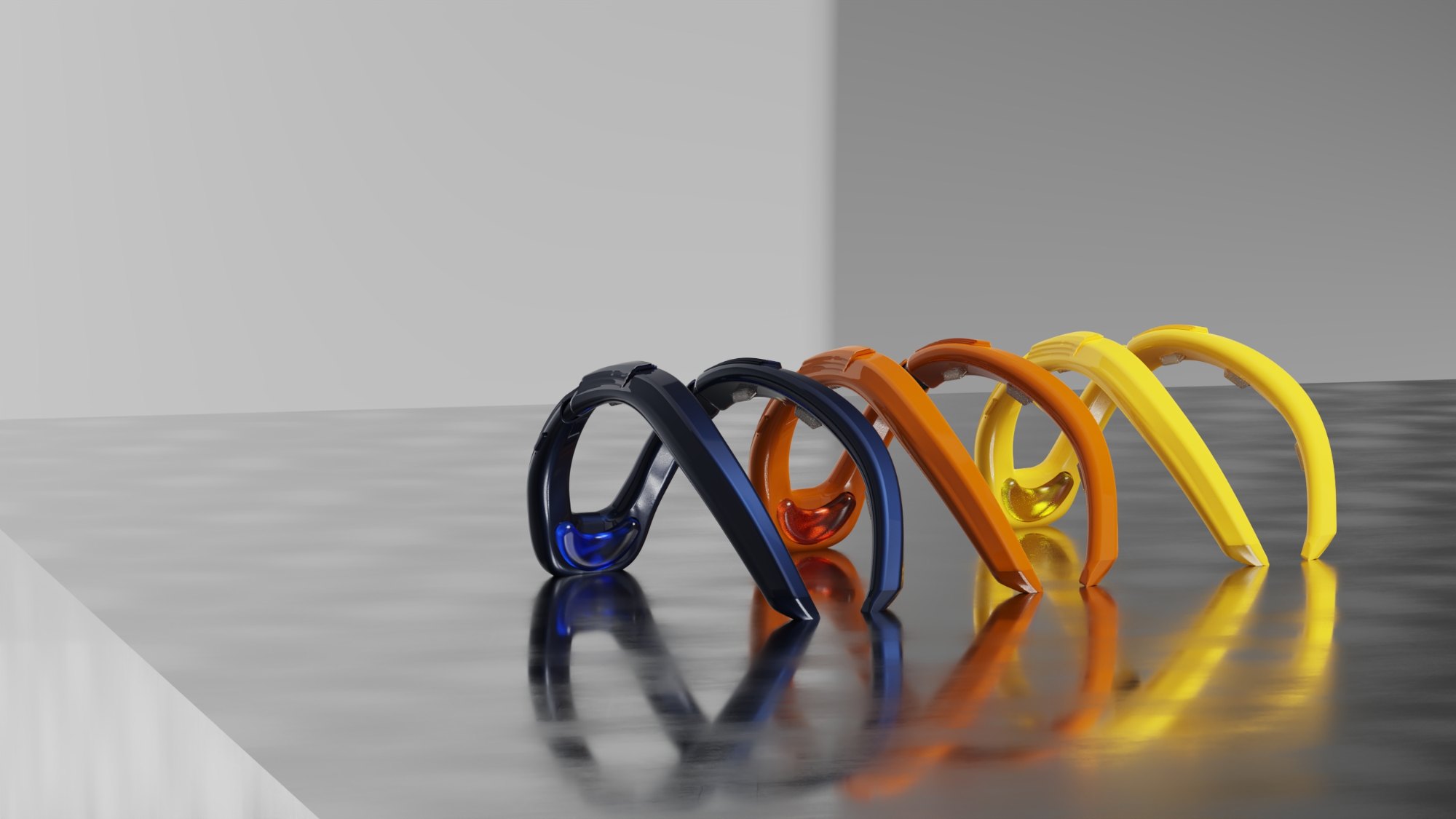 Halo comes in three colours; golden yellow, tiger orange and midnight navy. These colours have been chosen to shape the brand identity as bold, youthful and high performance.