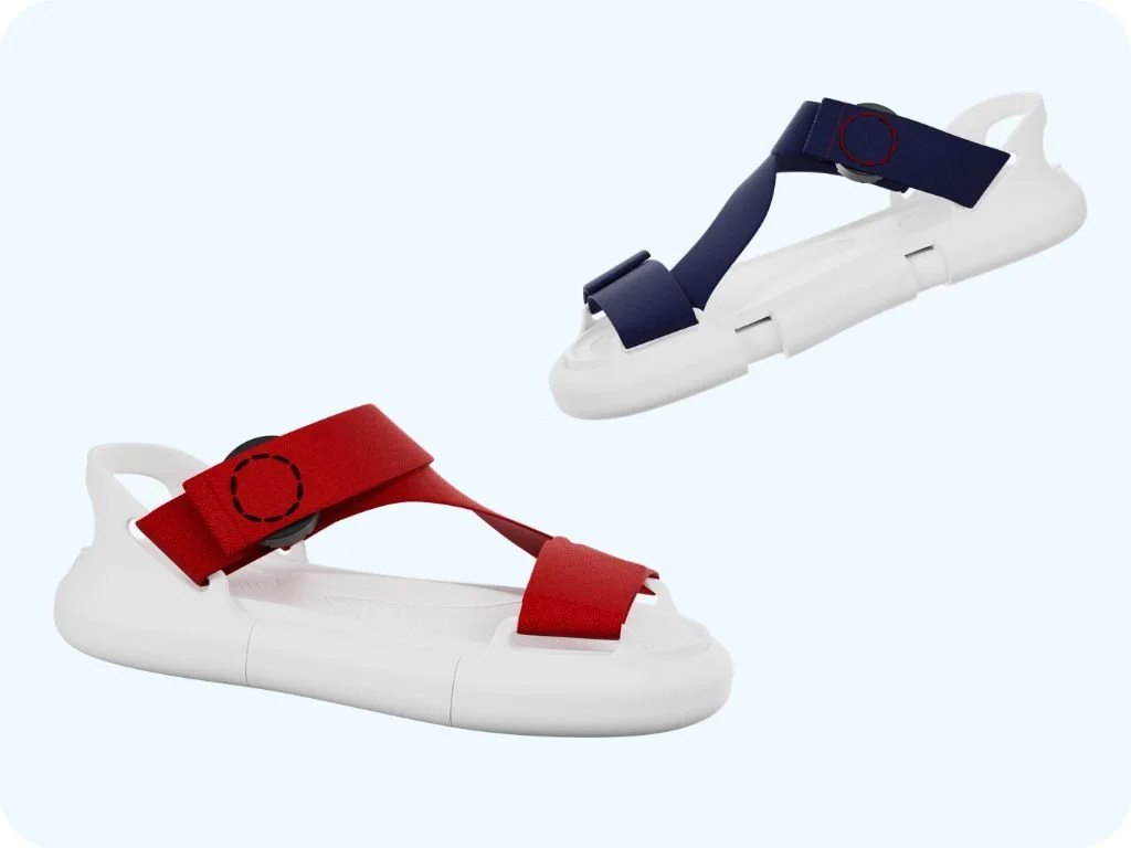 Expansion — Normal size vs. fully expanded size of sandal.