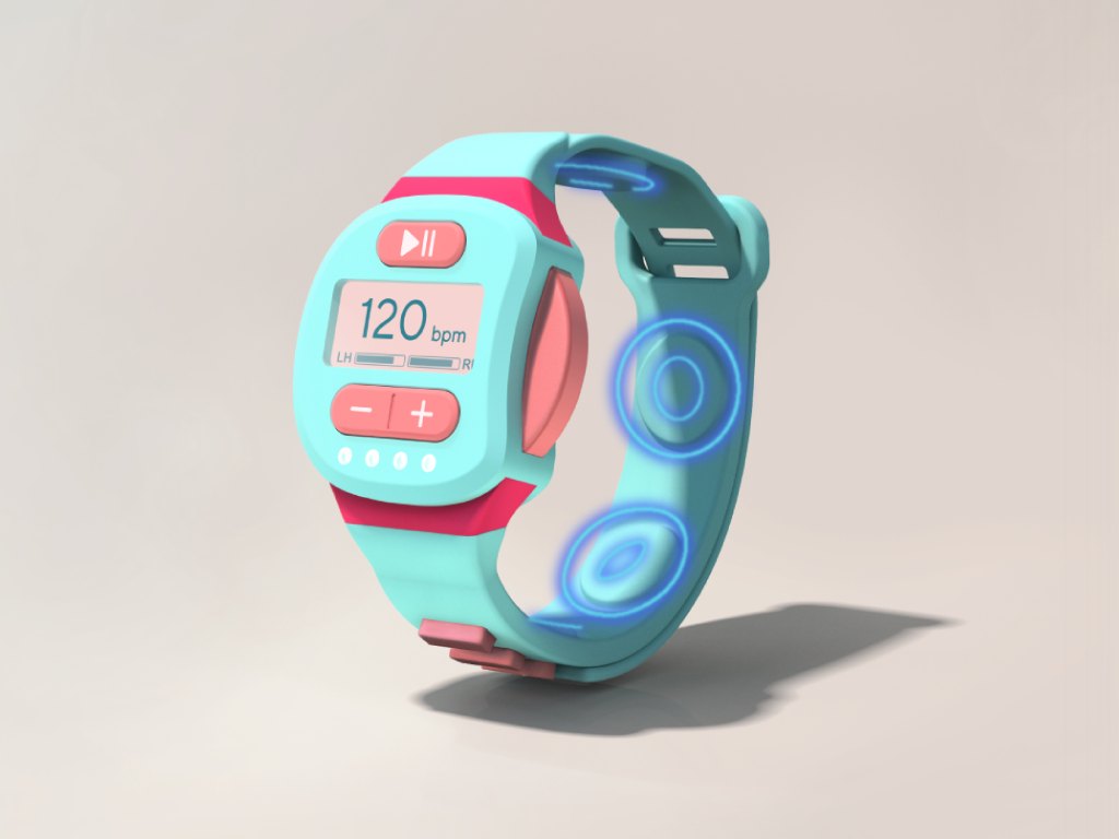 Each Rhythma wristband contains four vibrating motor discs that deliver haptic vibrations to the user.