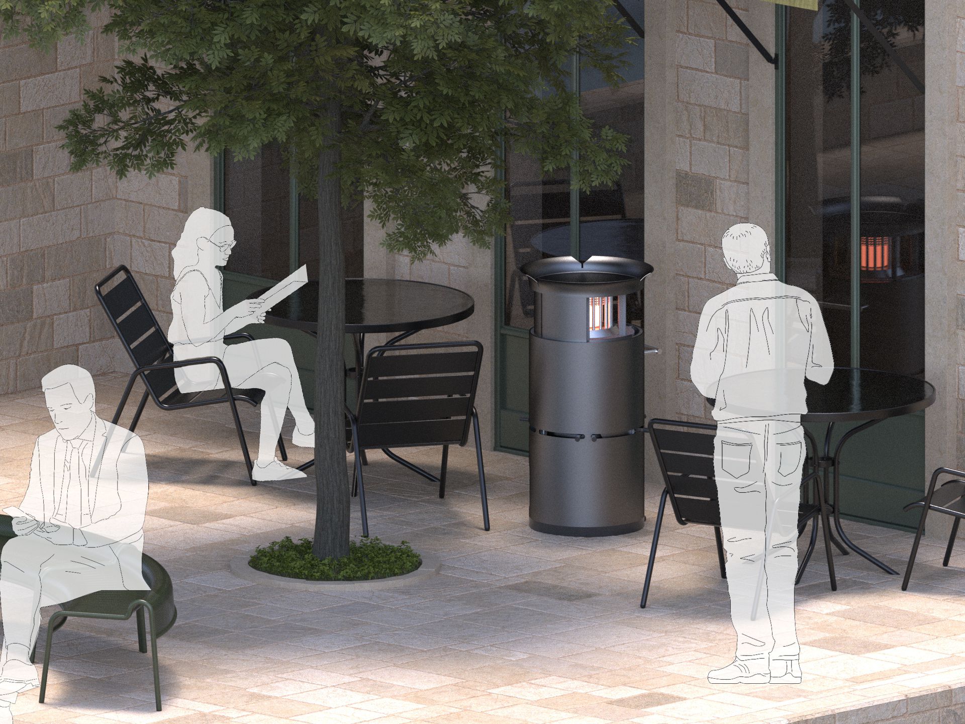 In Situ render outside cafe