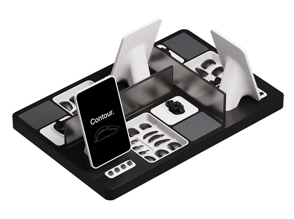 The Contour kiosk - a physical service touchpoint designed to guide users through a personalised configuration experience, balancing structured workflow with the freedom to explore